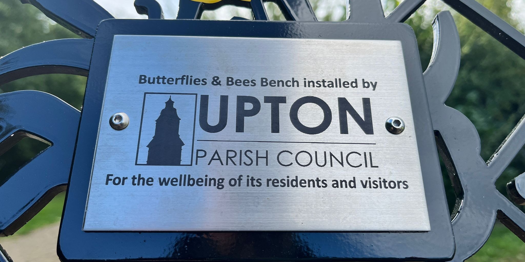 Butterfly and bees bench plaque