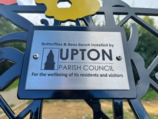 Butterfly and bees bench plaque